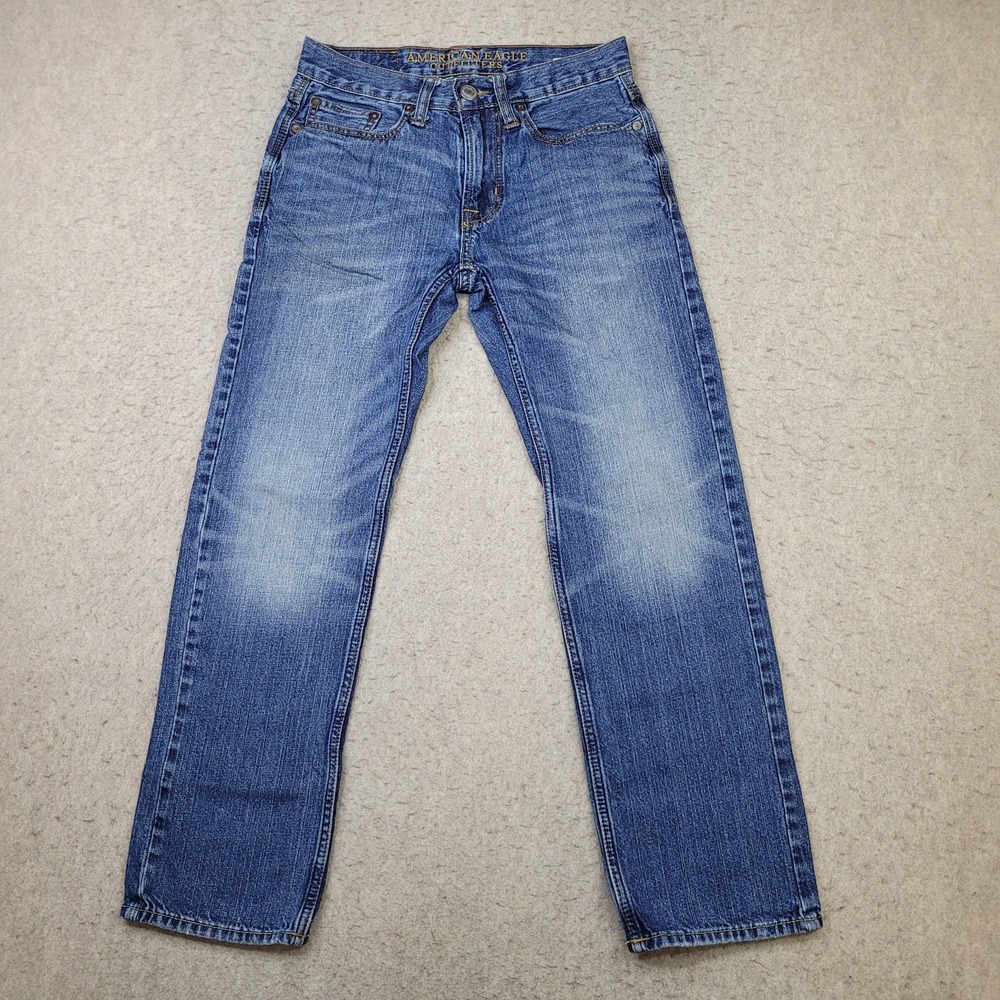 Vintage American Eagle Slim Straight Jeans Mens 26x28 Blue Whiskered